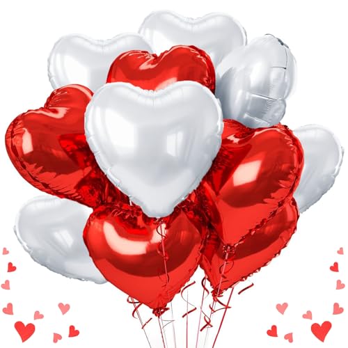 Herz Folienballon Rot Weiß,12 Stück 18 Zoll Herz Helium Luftballons,Herzballons,Herzluftballons Hochzeit,Herzform Folienluftballon,Dekoration Ballons,Dekoration für Romantische Atmosphäre von Sunshine smile