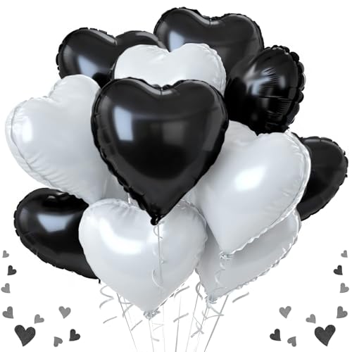 Herz Folienballon Schwarz Weiß,12 Stück 18 Zoll Herz Helium Luftballons,Herzballons,Herzluftballons Hochzeit,Herzform Folienluftballon,Dekoration Ballons,Dekoration für Romantische Atmosphäre von Sunshine smile