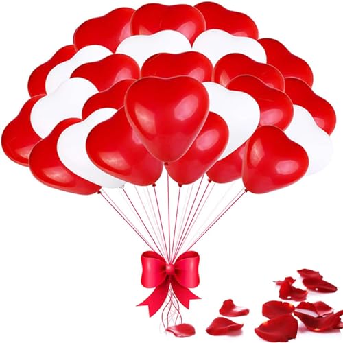 Herzluftballons Rot Weiß, 100 Stück Luftballons Hochzeit, Herz Luftballons, Latex Herz Ballon Helium 12 Zoll für Hochzeit Verlobung Valentinstag Party Deko von Sunshine smile