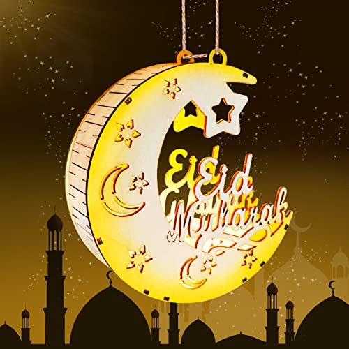 Holz Eid Mubarak Ramadan Dekoration,Ramadan Deko Lampe,Ramadan Mubarak Dekoration LED-Licht,Eid Mubarak Nachtlicht,LED Muslim Ramadan Lichter,Mond und Stern Islam Mubarak Dekoration von Sunshine smile