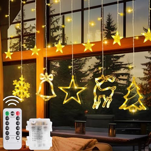 LED Vorhang Licht,Fensterlichter Kabelbeleuchtung,LED Lichtervorhang Fenster,Wasserdicht Lichterkette,Weihnachtsbeleuchtung,Weihnachtsmuster Lichter für Innen Außen Weihnachten Partydeko von Sunshine smile