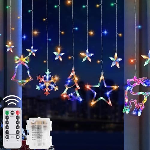 LED Vorhang Licht,Fensterlichter Kabelbeleuchtung,LED Lichtervorhang Fenster,Wasserdicht Lichterkette,Weihnachtsbeleuchtung,Weihnachtsmuster Lichter für Innen Außen Weihnachten Partydeko von Sunshine smile