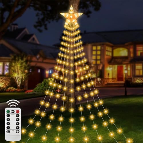 LED Wasserfall Lichterkette Stern,LED Lichterkette Außen mit Sterne,USB Lichterkette Außen Innen,LEDs Weihnachtsbeleuchtung Strom Timer,Wasserdicht Christbaumbeleuchtung mit Stern,Überwurflichterkette von Sunshine smile