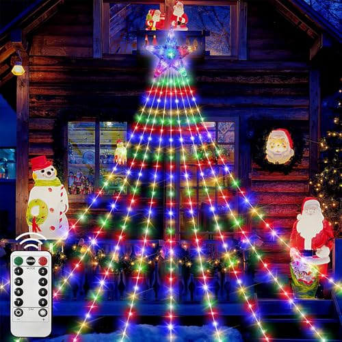 LED Wasserfall Lichterkette Stern,LED Lichterkette Außen mit Sterne,USB Lichterkette Außen Innen,LEDs Weihnachtsbeleuchtung Strom Timer,Wasserdicht Christbaumbeleuchtung mit Stern,Überwurflichterkette von Sunshine smile