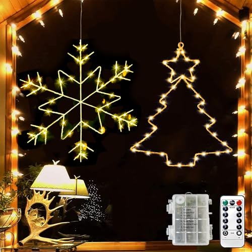 LED Weihnachtsbeleuchtung Fenster,2 Stück Led Fenstrdeko Weeihnachten,8 Modi Timer Fernbedienung Beleuchtet Fensterdeko,Fensterlicht Weihnachten,Fensterlicht Led,Lichter Fenster Batteriebetrieben von Sunshine smile