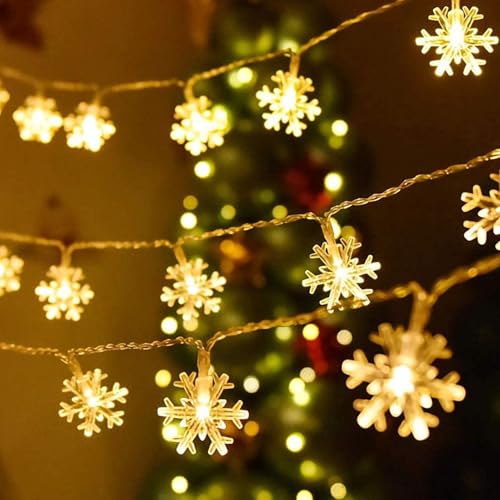 Weihnachten Schneeflocke Lichterketten,6m 40 Schneeflocke Lichterketten,LED Lichterkette Schneeflocke,Batteriebetriebene LED Lichterkette,Geeignet für Innen- und Außendekoration von Sunshine smile