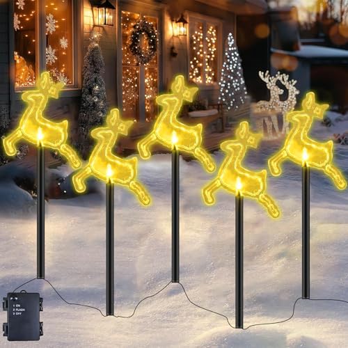 Lichterkette Außen,5 LED Gartenstecker Set,Weihnachtslichter,Wasserdicht Batterie,Gartenleuchte,Garten Lichterkette,Weihnachtsdeko Outdoor,Batterieleuchten,Acryl Weihnachtsbeleuchtung von Sunshine smile