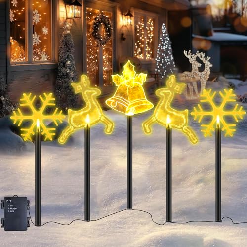 Lichterkette Außen,5 LED Gartenstecker Set,Weihnachtslichter,Wasserdicht Batterie,Gartenleuchte,Garten Lichterkette,Weihnachtsdeko Outdoor,Batterieleuchten,Acryl Weihnachtsbeleuchtung von Sunshine smile