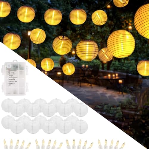 Lichterkette Aussen Lampions,6 m Lampion Außen Wetterfest,8 Modi Batterie Lichterkette Deko,20 LED Lichterkette Lampion,Laterne Lichterkette Outdoor,Laterne Beleuchtung Draußen für Patio Balkon A3 von Sunshine smile