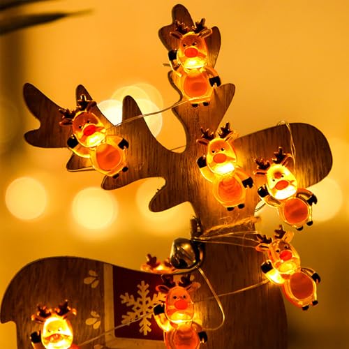 Lichterkette Weihnachten Rentiern,2M 20LED Rentier Lichterkette,Weihnachtsmann Lichterkette,Lichterkette Innen Weihnachten,Lichterkette Fenster Innen,LED Lichterkette Batteriebetrieben Aussen von Sunshine smile