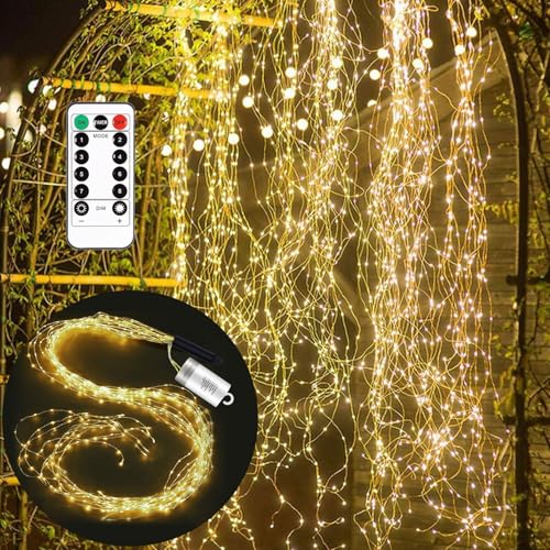 Lichterschweif 1M 100 LED,Lichterbündel,8 Modi Wasserdichte Wasserfall Lichterkette,Weihnachten Lichterkette,Weihnachtsbeleuchtung mit Batterie,Timer,Fernbedienung,Lichterstrang für Innen Außen Deko von Sunshine smile