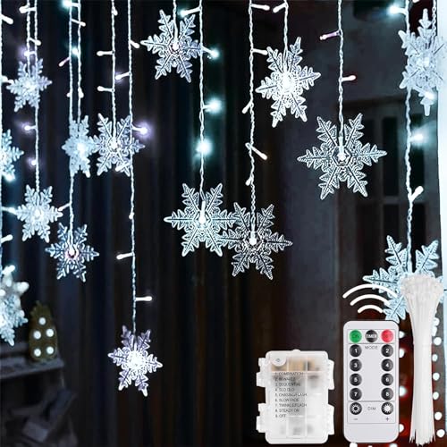 Lichtervorhang Fenster Weihnachten,4M 115 LED Vorhang Licht Batterie and USB,Weihnachtsbeleuchtung Fenster,Schneeflocken Lichterkette,Fenster Lichterkette Schneeflocken,Lichterkette Außen Weihnachten von Sunshine smile