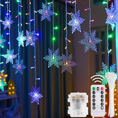 Lichtervorhang Fenster Weihnachten,4M 115 LED Vorhang Licht Batterie and USB,Weihnachtsbeleuchtung Fenster,Schneeflocken Lichterkette,Fenster Lichterkette Schneeflocken,Lichterkette Außen Weihnachten von Sunshine smile