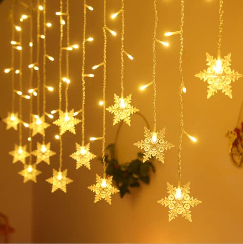 Lichtervorhang fenster led,LED Schneeflocke Lichterketten,3.6M 96 LED Lichtervorhang Lichter Weihnachtsbeleuchtung mit 8 Flimmer-Modi,LED Lichterkette mit Schneeflocken,Weihnachten Deko Party Festen von Sunshine smile