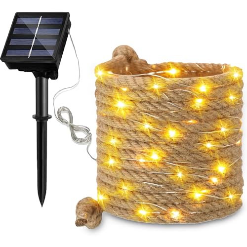 Solar Lichterkette Seil,15M Solar Rope Lights,200 LED Gartenleuchte,Solar Hanfseil Lichterkette,Warmweiß Beleuchtete Lampe,Solar Lichterkette Außen Wetterfest,Wasserdicht Fee Lichterkette Aussen-A8 von Sunshine smile