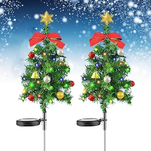 Solar Weihnachtsbaum,2 Stück Solar Weihnachtsbaum Gartenleuchten,Weihnachts Baum mit LED Lichterketten,IP65 Wasserdicht Weihnachtsbeleuchtung Außen,Weihnachtsbeleuchtung Außen Solar von Sunshine smile