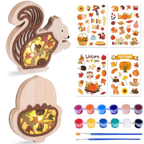 Sunshine smile 2 Stück LED-Stimmungsleuchten Herbst, Herbst Deko Leuchten aus Holz,DIY Herbst Dekoration Motivleuchten Tischdekoration, Basteln Kinder von Sunshine smile