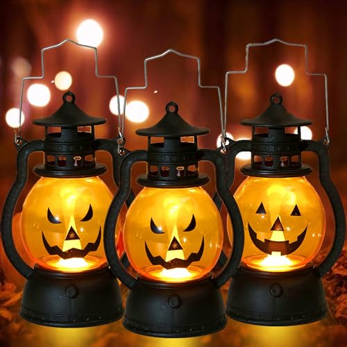 3 Stück Halloween Laternen,Halloween Deko Kürbis,Kürbis Deko Halloween,Kürbis Licht,Herbstdeko Kürbis mit LED Licht,LED Kürbis,Halloween Vintage Kürbis Laterne,Kürbis mit Licht von Sunshine smile