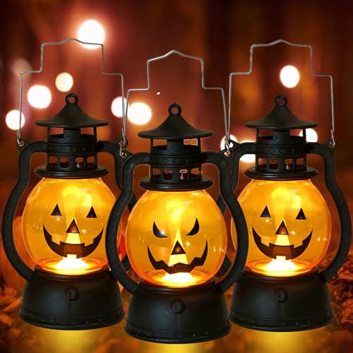 3 Stück Halloween Laternen,Halloween Deko Kürbis,Kürbis Deko Halloween,Kürbis Licht,Herbstdeko Kürbis mit LED Licht,LED Kürbis,Halloween Vintage Kürbis Laterne,Kürbis mit Licht von Sunshine smile