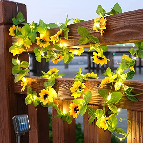 Sunshine smile 4M Künstliche Sonnenblume Licht,20LED Blume Blatt Girlande,LED Künstliche Sonnenblumen,Lichterkette mit Blättern Sonnenblumen,Blatt Girlande Lichterkette von Sunshine smile