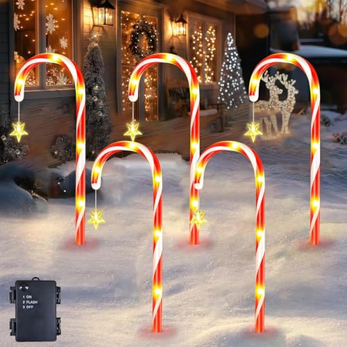 Sunshine smile 5er Weihnachtsbeleuchtung Aussen,Weihnachtsbeleuchtung Außen Batterie,LED Gartenstecker Weihnachten,Lichterkette Außen,Garten Lichterkette,Weihnachtsdeko Garten,Weihnachtsdeko Outdoor von Sunshine smile