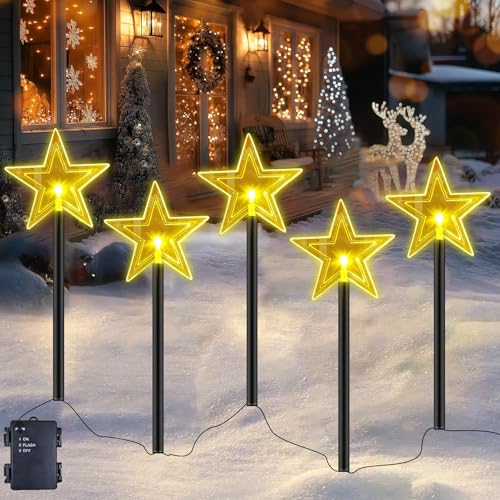 Sunshine smile 5er Weihnachtsbeleuchtung Aussen,Weihnachtsbeleuchtung Außen Batterie,LED Gartenstecker Weihnachten,Lichterkette Außen,Garten Lichterkette,Weihnachtsdeko Garten,Weihnachtsdeko Outdoor von Sunshine smile