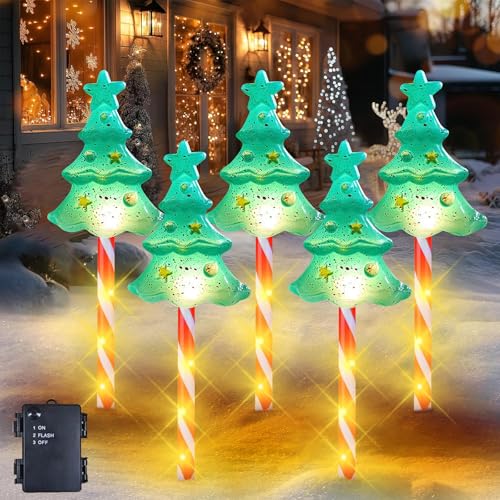 Sunshine smile 5er Weihnachtsbeleuchtung Aussen,Weihnachtsbeleuchtung Außen Batterie,LED Gartenstecker Weihnachten,Lichterkette Außen,Garten Lichterkette,Weihnachtsdeko Garten,Weihnachtsdeko Outdoor von Sunshine smile