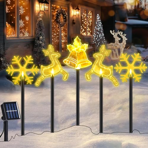 Sunshine smile 5er Weihnachtsbeleuchtung Außen Solar,LED Gartenstecker Weihnachten,Weihnachtsdeko Solar Outdoor,Lichterkette Außen,Weihnachtsdeko Garten,Weihnachtsdeko Outdoor von Sunshine smile