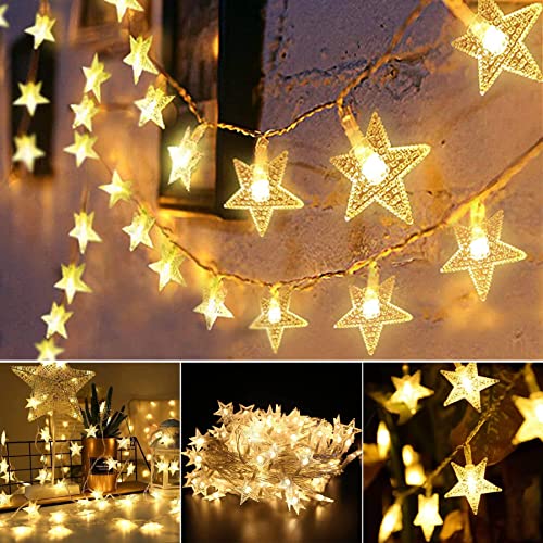 Sunshine smile 6 Meter 40LED Weihnachten Lichterketten,Weihnachten Sterne Lichterkette,LED Batteriebetriebene Lichterketten,Wasserdicht Außen Innen Sterne Lichterketten für Weihnachtsbaum Hochzeit von Sunshine smile