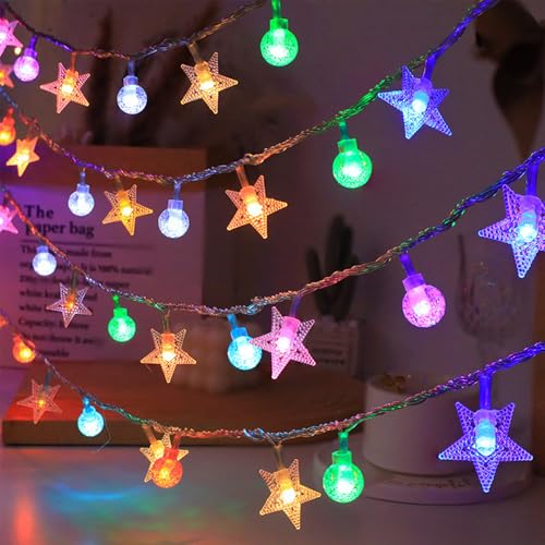 Sunshine smile 6 Meter 40LED Weihnachten Lichterketten,Weihnachten Sterne Lichterkette,LED Batteriebetriebene Lichterketten,Wasserdicht Außen Innen Sterne Lichterketten für Weihnachtsbaum Hochzeit von Sunshine smile