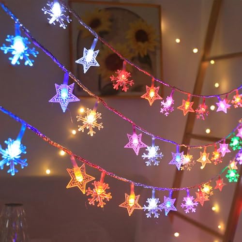 Sunshine smile 6m 40 LED Lichterkette Schneeflocken Außen,Lichtervorhang Weihnachten Fenster,LED Weihnachten Stern Lichterkette,Lichterkette Innen Weihnachten,Lichterkette Außen Schneeflocke von Sunshine smile