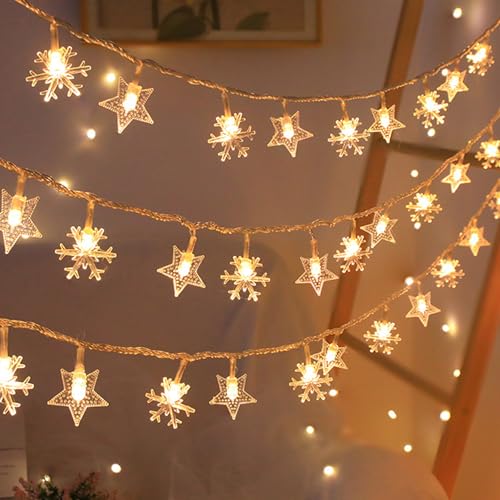 Sunshine smile 6m 40 LED Lichterkette Schneeflocken Außen,Lichtervorhang Weihnachten Fenster,LED Weihnachten Stern Lichterkette,Lichterkette Innen Weihnachten,Lichterkette Außen Schneeflocke von Sunshine smile