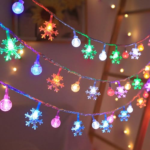 Sunshine smile 6m 40 LED Lichterkette Schneeflocken Außen,Lichtervorhang Weihnachten Fenster,Lichterkette Innen Weihnachten,Lichterkette Außen Schneeflocke,Globe Lichterkette,Lichterkette Weihnachten von Sunshine smile