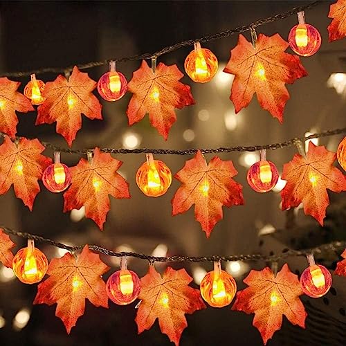 Sunshine smile Ahornblatt Lichterkette,3M 20 LED Halloween Ahornblatt Kürbis Lichterketten String,Herbst Lichterkette,Ahornblätter Licht für Herbst Party,Herbst Ahornblatt Girlande Lichtern von Sunshine smile