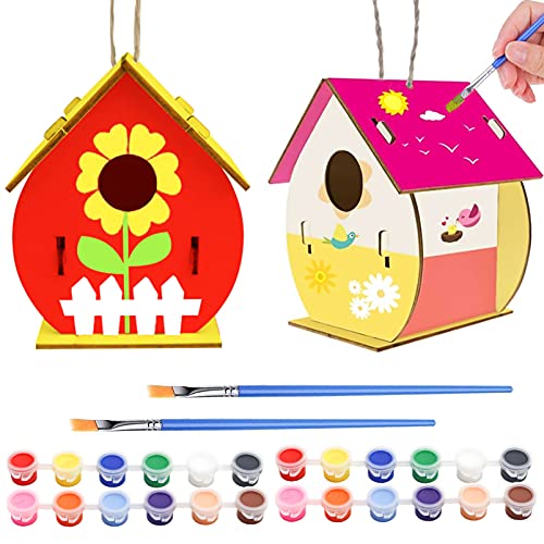 Sunshine smile DIY Holz Vogelhaus Bausatz,2 Stück Vogelhaus Bemalen Kit, Vogelhaus Bausatz,DIY Holz Vogelhaus Kits,Kinder Holz Vogelhaus,Vogelhaus Bemalen Kit,DIY Holzvogelhaus Basteln für Kinder von Sunshine smile