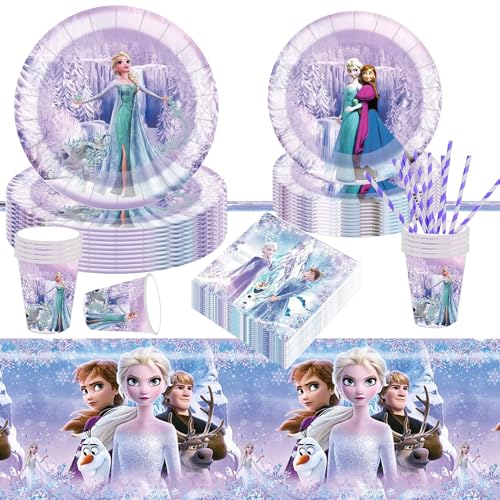 Frozen Geburtstagsdeko,51 Stück Partygeschirr Geburtstag Frozen Partygeschirr Set,Kindergeburtstag Party Tableware Supplies mit Tischdecke Servietten,für Mädchen Eiskönigin Geburtstagsdeko,Party Deko von Sunshine smile