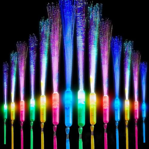 Sunshine smile Glasfaser Leuchtstab,24PCS LED Leuchtwedel,Glasfaserlampe,Leuchtstab Leuchten im Dunkeln,Leuchtstäbe,Hochzeit Glasfaserlampe für Hochzeit Partys Mitgebsel Kindergeburtstag Konzert von Sunshine smile