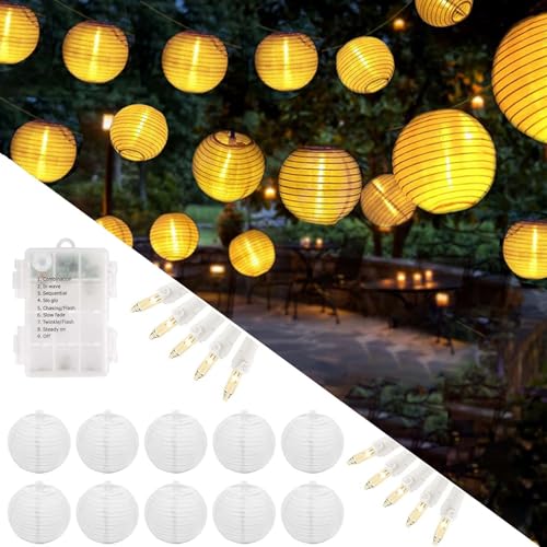 Sunshine smile Lampion Lichterkette Batterie, Warmweiß 10 LED Lanterne Lichterketten Außen,Lampions Outdoor 300cm Lichterkette Innen,Balkon Lichterkette Lampions außen Wetterfest Balkondeko No Solar von Sunshine smile