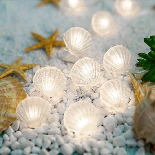 Sunshine smile Lichterkette Meerestiere,2M 20LED Lichterkette Muscheln,Lichterkette Kinderzimmer,Muschel Lichterkette Batterie,Lichterkette Innen Kinderzimmer,Lustige Lichterkette Outdoor von Sunshine smile