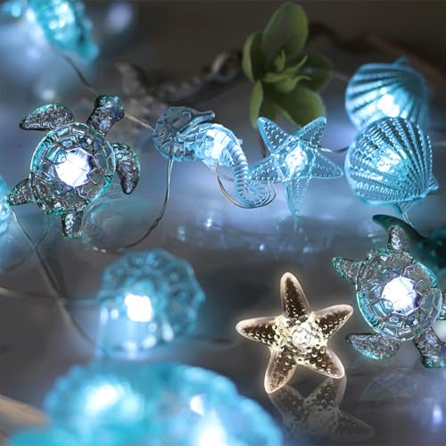 Sunshine smile Lichterkette Meerestiere,2M 20LED Lichterkette Muscheln,Lichterkette Kinderzimmer,Muschel Lichterkette Batterie,Lichterkette Innen Kinderzimmer,Schildkröte Lichterkette von Sunshine smile