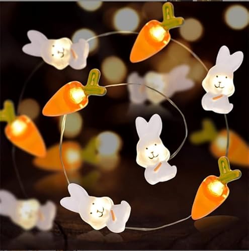 Sunshine smile Lichterkette Ostern,Karotte Lichterkette Osterdekoration,Oster Lichterkette, Osterdekoration Hase Karotte Lichterkette,Warmweiß Kaninchen Hase Kupferdraht, Kugel Lichterkette Bunt von Sunshine smile