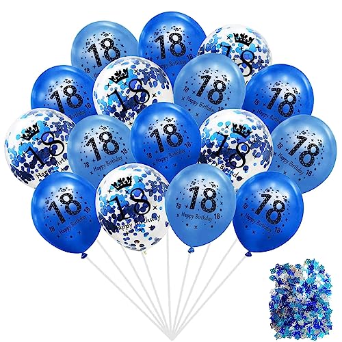 Luftballons 18 Geburtstag Deko, 30 Stück Luftballons 18 Geburtstag Junge Mädchen, 12 Zoll Latex Luftballons Konfetti Blau, Geburtstagsdeko 18 Jahre, Geburtstag Party Jubiläum Deko von Sunshine smile