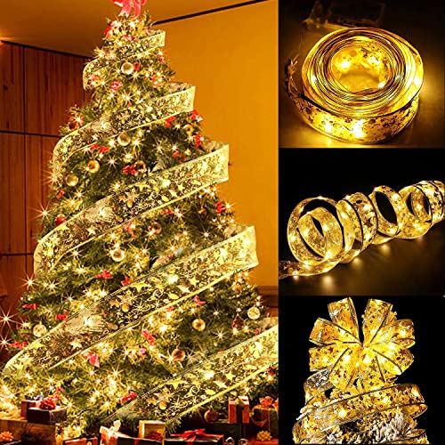 Weihnachtsband Lichterkette,3 M Glänzende Band Lichterkette,30 LED Weihnachtsband,Band Schleifen Lichter,Weihnachts Lichterkette,Ribbon Lights Christmas Tree,Strip Lichtband für Weihnachtsbaum von Sunshine smile