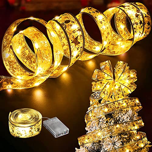 Weihnachtsband Lichterkette,5M Glänzende Band Lichterkette,50 LED Weihnachtsband,Band Schleifen Lichter,Weihnachts Lichterkette,Ribbon Lights Christmas Tree,Strip Lichtband für Weihnachtsbaum von Sunshine smile