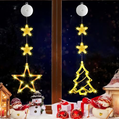 Weihnachtsbeleuchtung, 2 Stück LED Hängenden Fensterlicht,Hängende Innen Fenster Leuchte,Fensterlichterketten Weihnachten,Weihnachten Dekorative Fenster Licht,Weihnachtsdekoration Lichter von Sunshine smile