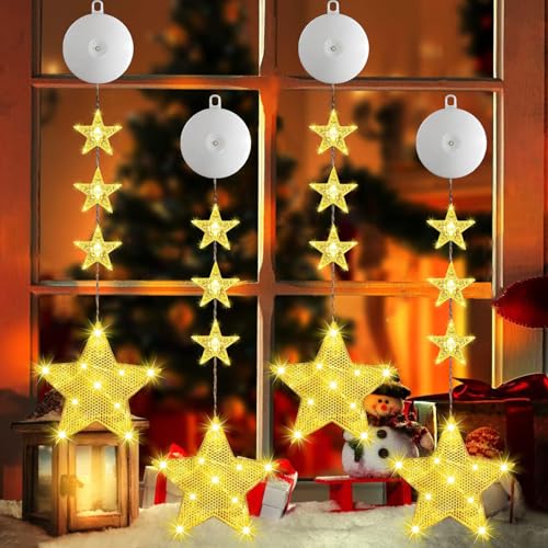 Weihnachtsbeleuchtung, 4 Stück LED Hängenden Fensterlicht,Hängende Innen Fenster Leuchte,Fensterlichterketten Weihnachten,Weihnachten Dekorative Fenster Licht,Weihnachtsdekoration Lichter von Sunshine smile