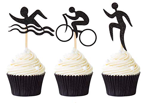 24 Stück Triathlon Cupcake Topper Sport Thema Radfahren Cupcake Picks Schwimmen Kuchen Topper Laufen Cupcake Topper Party Decotation Supplies von Suntop Crafts