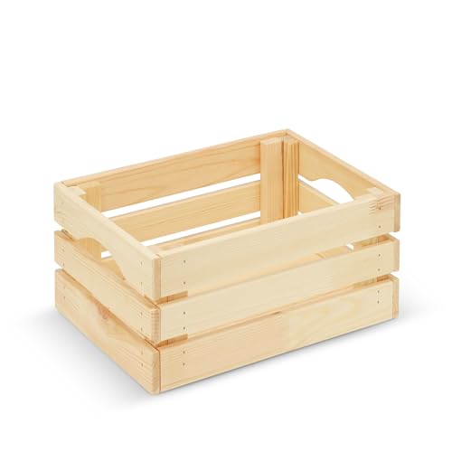 Sunwood Neu, Premium Holzkiste mit Henkel Geflammt Hochglanz lackiert handgefertigtes aus Holz wetterfest Regalkiste Weinkisten (32 x 22 x 16 cm, Natur-Unbehandelt) von Sunwood