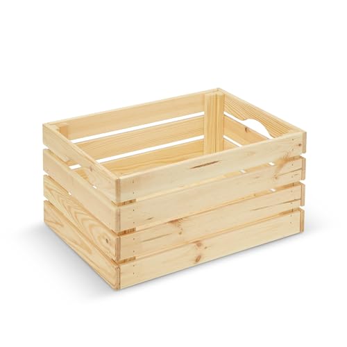 Sunwood Neu, Premium Holzkiste mit Henkel Natur - Unbehandelt handgefertigtes aus Holz Regalkiste Weinkisten (45 x 32 x 23 cm, Natur-Unbehandelt) von Sunwood