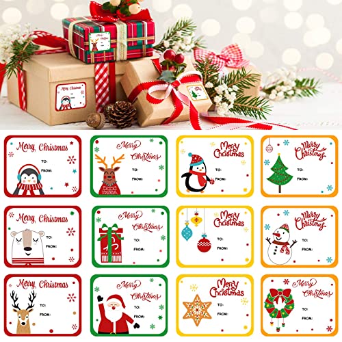 120 Stück Weihnachtssticker Selbstklebend,Namensaufkleber Weihnachten Etiketten Selbstklebend 12 Modelle,Weihnachts Geschenk Verpackung Geschenkaufkleber,Weihnachtsaufkleber Etiketten zum Beschriften von Sunwuun